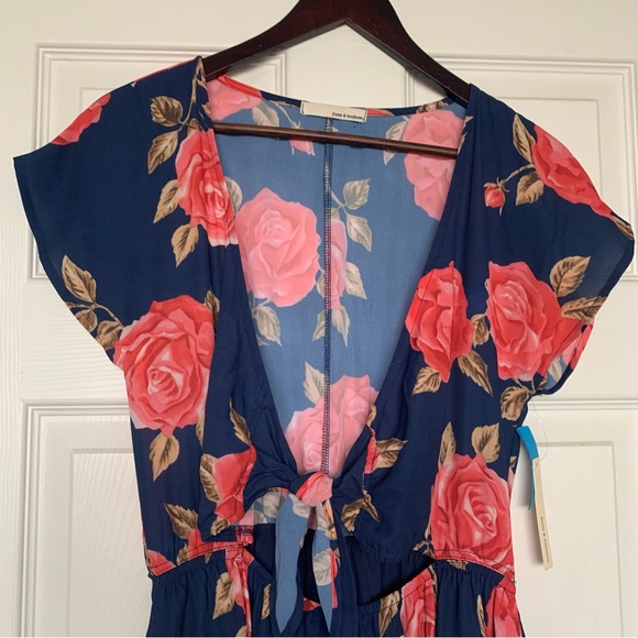 JUNE & HUDSON | Navy Rose Midi Dress Sz L - Picture 3 of 7